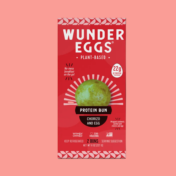 Front of packaging for WunderEggs Chorizo and Egg Protein Buns