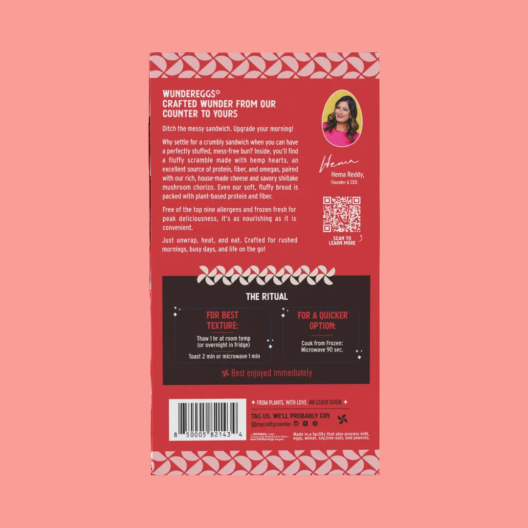 Back of packaging for WunderEggs Chorizo and Egg Protein Buns 