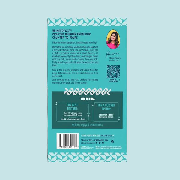 Back of the packaging for WunderEggs Egg & Cheese Protein Buns
