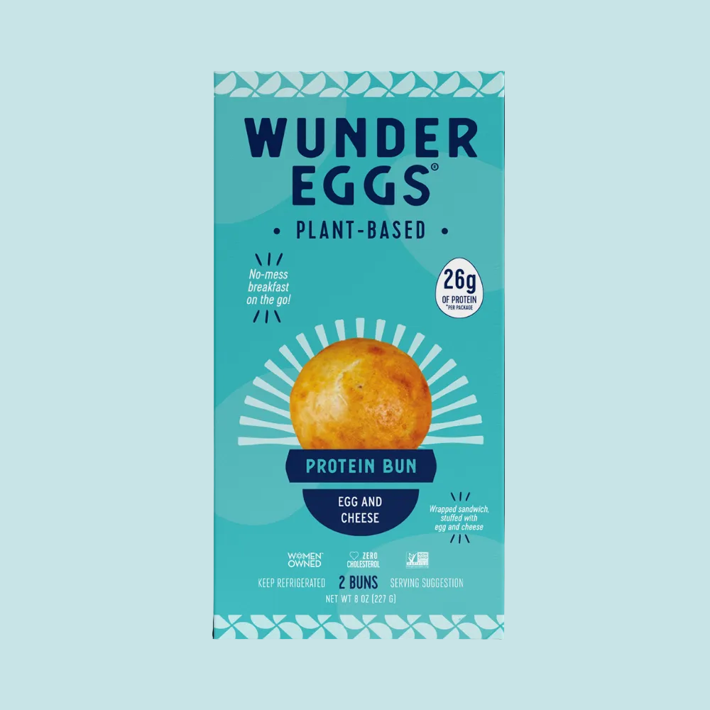 Front of packaging for WunderEggs Egg & Cheese Protein Buns